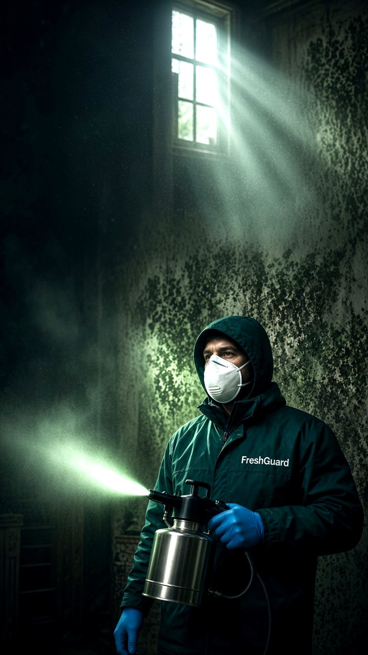 FreshGuard-specialist vernevelt een schimmelmuur