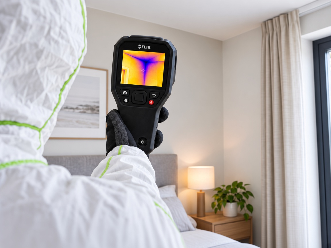 Specialist met FLIR-warmtebeeldcamera voor vochtinspectie